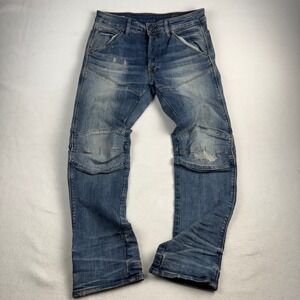 G-Star RAW 5620 3D Slim Mens Jeans Blue Distressed Moto Denim Size 32x28